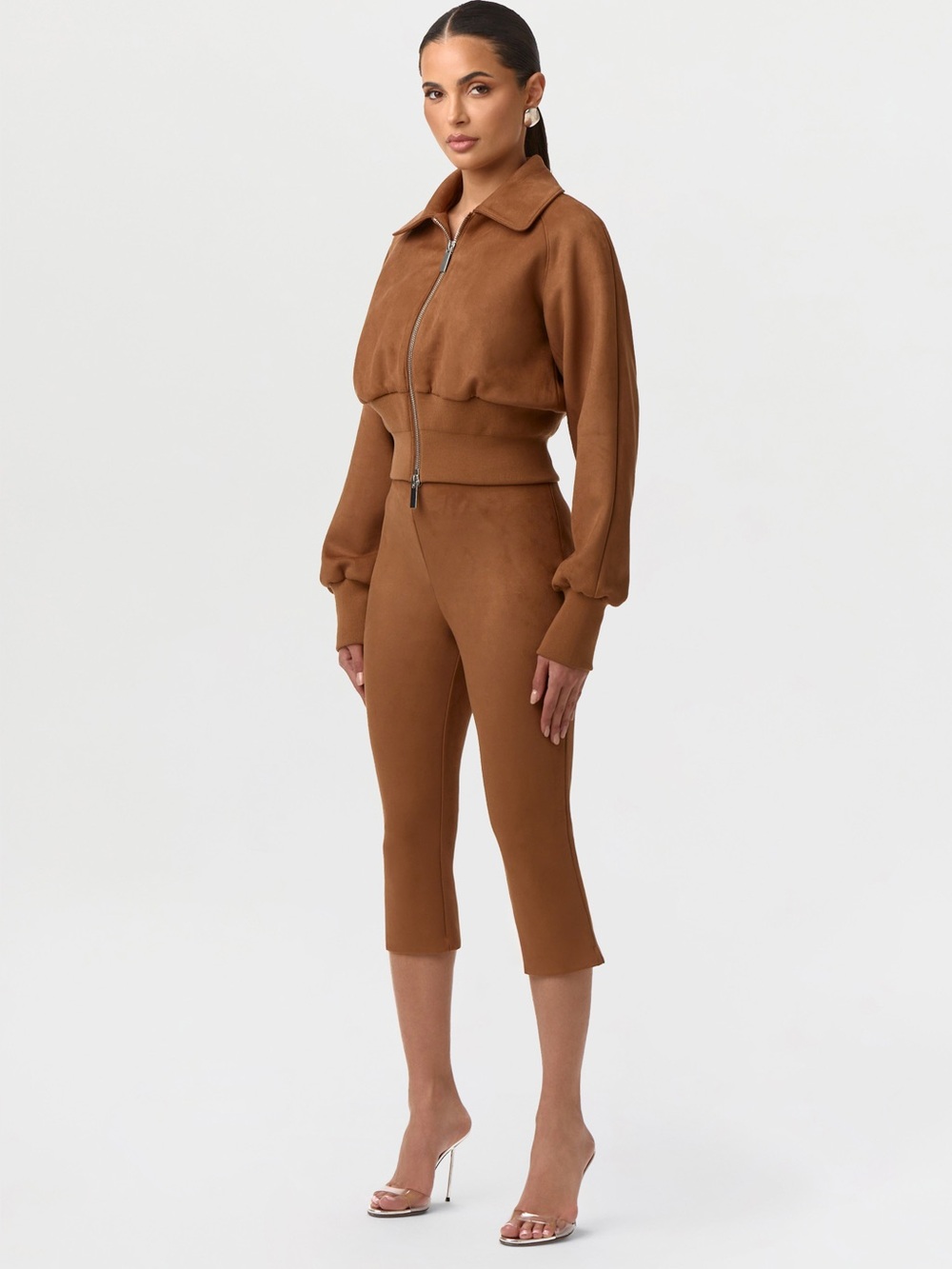 NWT Naked Wardrobe Sz XL Faux Suede Capri Pants Brown Mocha Camel